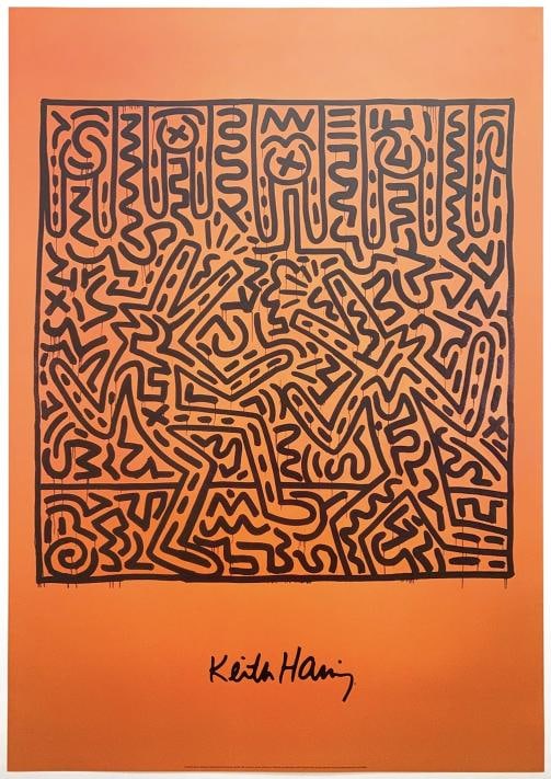 KEITH HARING ESTATE RARE 1999 LITHOGRAPH PRINT POP ART POSTER " UNTITLED " 1982 - 2