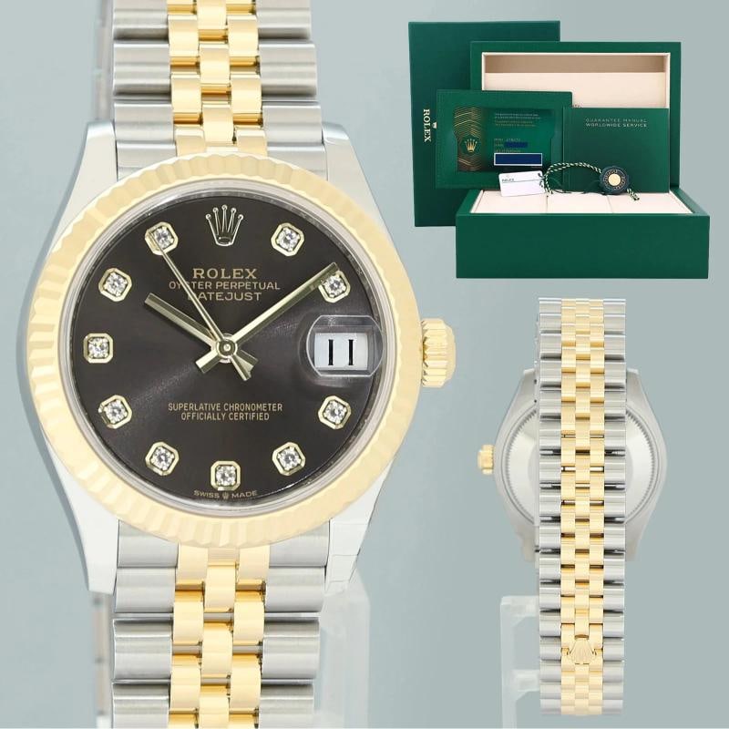 NEW 2026 PAPERS Ladies Rolex DateJust 31 Grey Diamond Jubilee Gold 278273 Watch: Case & Dial Case Material: Rolex Two-Tone Yellow Gold & Stainless Steel Case Size: 31mm Bezel: Rolex Yellow Gold Fluted Crystal: Rolex Sapphire Dial: Rolex Grey Diamond Movement & Bracelet Movement: