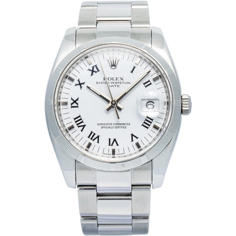 Rolex Oyster Perpetual Date 115210 Auto SS Oyster White Dial Men's Watch 34mm: Case Size 34mm Wrist Fit 5.75 inches Box No Papers No Condition Ã¢â‚¬â€ Excellent Full Specifications SKU Rolex#3658 Brand Rolex Model Oyster Perpetual Date