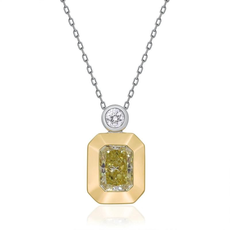 1.34 ctw White Gold & Yellow Gold Lab-Grown Diamond Pendant: Condition: New without tags,Clasp/Buckle Type: Lobster Claw,Main Stone Weight (cts): 1.24,Side Stone Type: Lab-Grown Diamond,Side Stone Weight (cts): 0.10,Main Stone Treatment: lab,Main Stone: