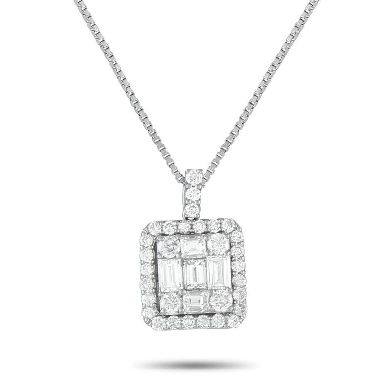 Platinum 1.10ct Diamond Square Pendant Necklace: Condition: Pre-owned - Good: This item has been gently used but is in good condition. It might have a few signs ... Read moreabout the conditionPre-owned - Good: This item has been gently used but is