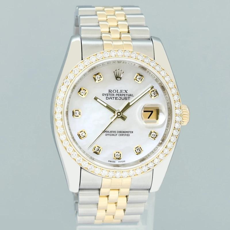 DIAMONDS MINT Rolex DateJust 36 Jubilee Two Tone Gold 116233 White Diamond Watch - 7