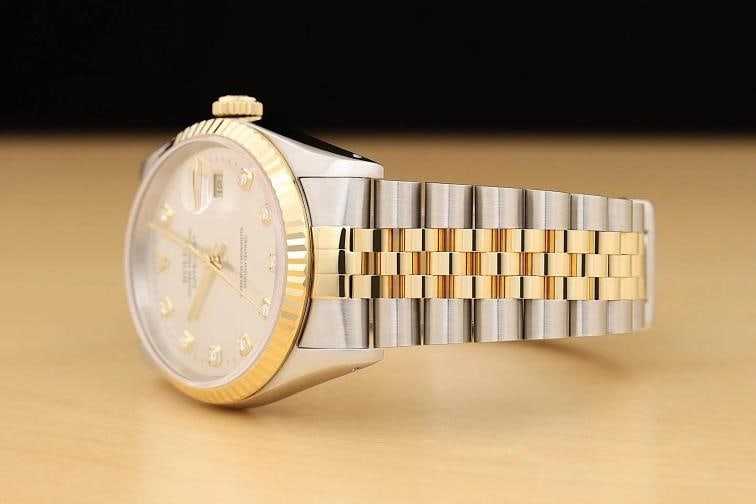 ROLEX DATEJUST 16233 18K GOLD STEEL TWO TONE SILVER FACTORY DIAMOND DIAL WATCH - 4