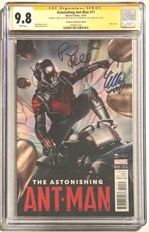 Paul Rudd Evangeline Lilly "Wasp" Signed Photo Cover CGC Grade 9.8 Ant Man #11: Condition: Like New,Unit of Sale: Single Unit,Signed By: Paul Rudd Evangeline Lilly, Paul Rudd and Evangeline Lilly,Tradition: US Comics,Vintage: No,Format: Single Issue,Language: English,Autograph