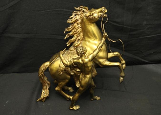 Believed to be gilt-bronze Coustou sculpture - Marley: Believed to be gilt-bronze Coustou sculpture - Marley horse, 16"x15"T.