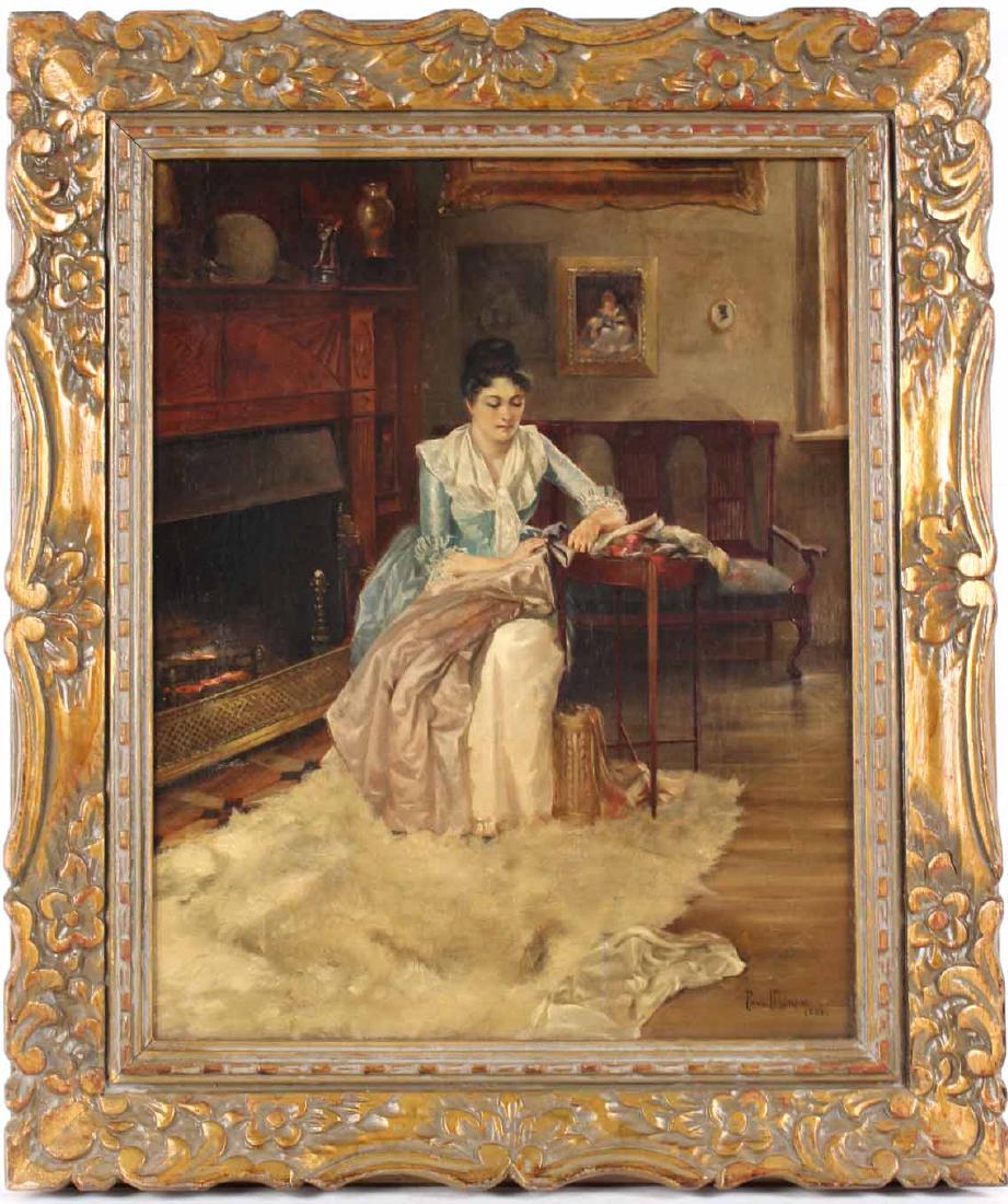 Oil on Canvas, Sewing Scene, Edward Paul Moran (1 of 10)