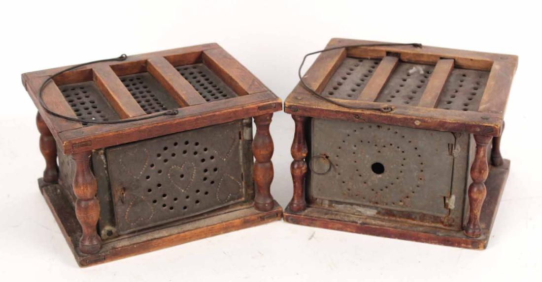 Two Oak and Tin Heart Motif Foot Warmers (1 of 4)