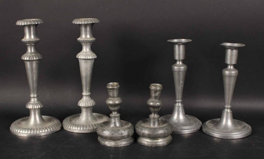Three Pairs of Pewter Candlesticks (1 of 9)