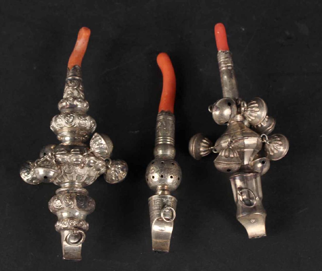 Three Victorian Silver Coral Baby Rattles (1 of 4)