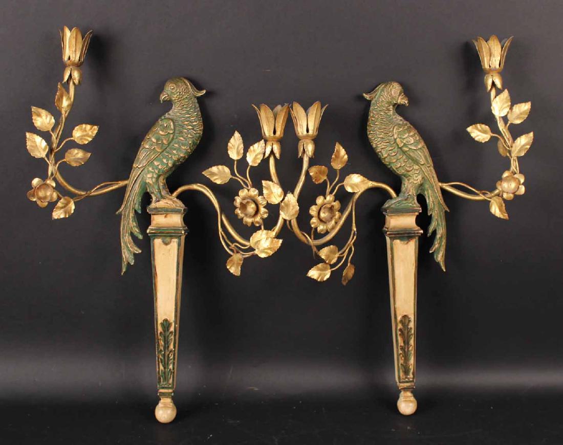 Pair Giltwood & Gilt Metal Parrot Wall Sconces (1 of 8)