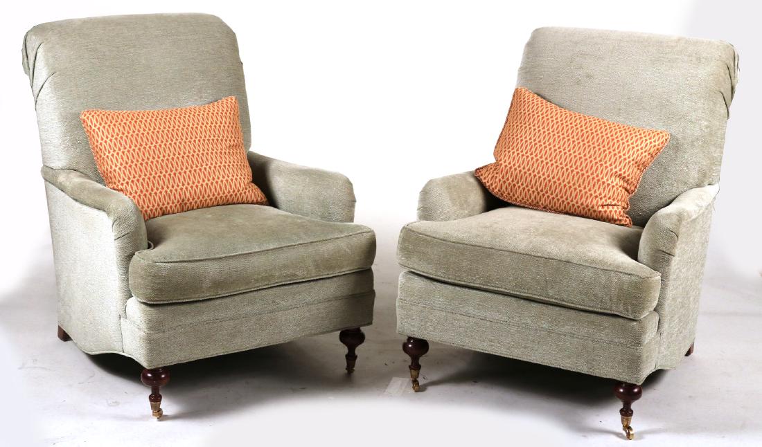 Pair of Contemporary Blue-Upholstered Club Chairs: Made by "Charles Stewart Company, Hickory, NC." 37"h x 29"w x 39"d