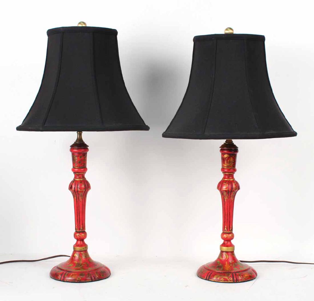 Pair of Decorative Hand Painted Wood Candlesticks (1 of 5)