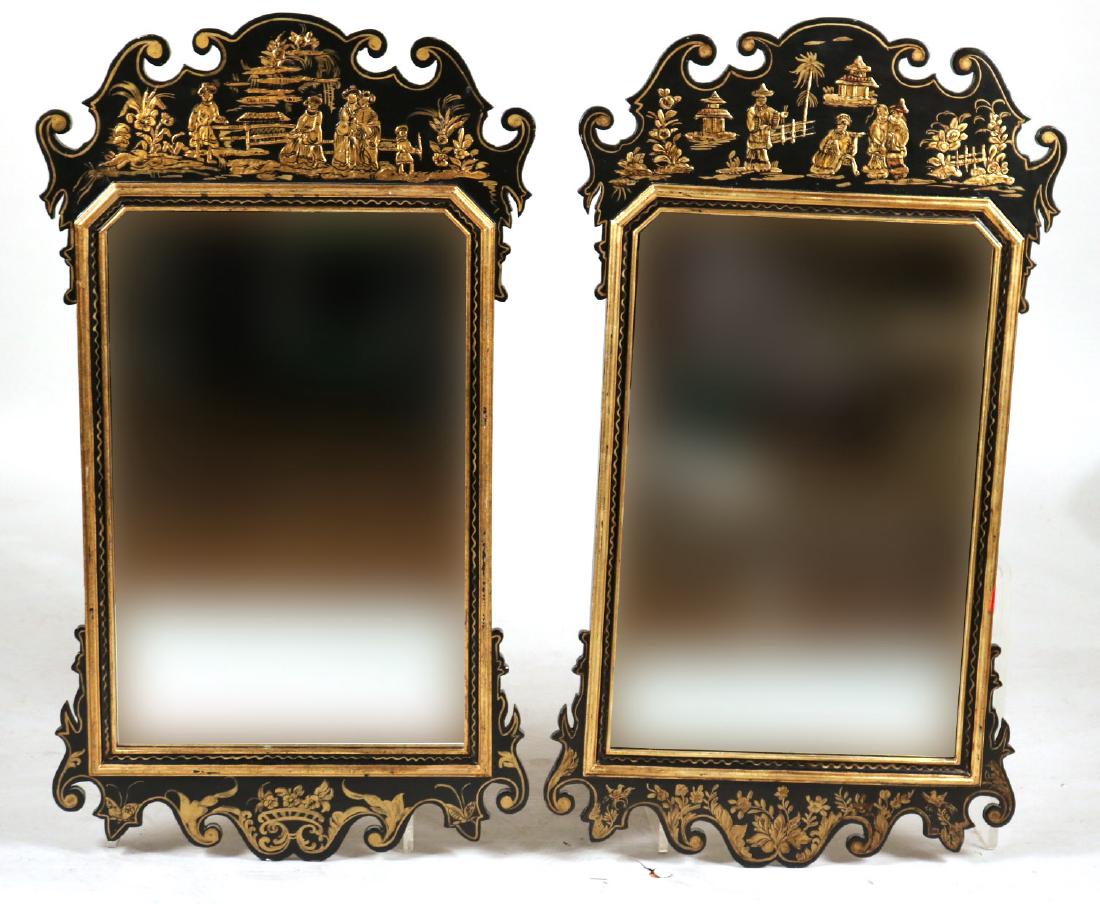 Two Chinese Black Lacquer &Gilt Decorated Mirrors (1 of 6)