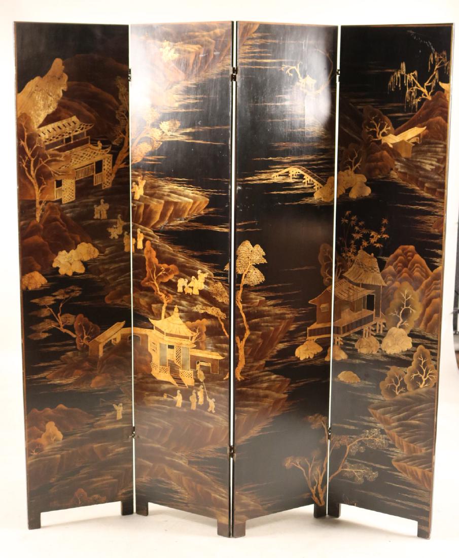 Chinese Gold and Black Lacquer Four-Panel Screen (1 of 8)