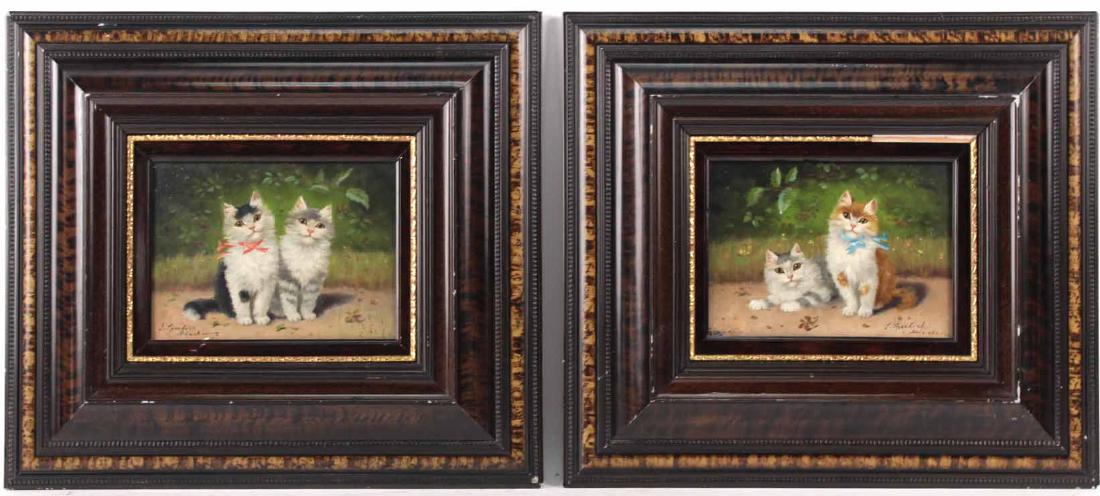 Two German Oil on Board Cat Paintings (1 of 10)
