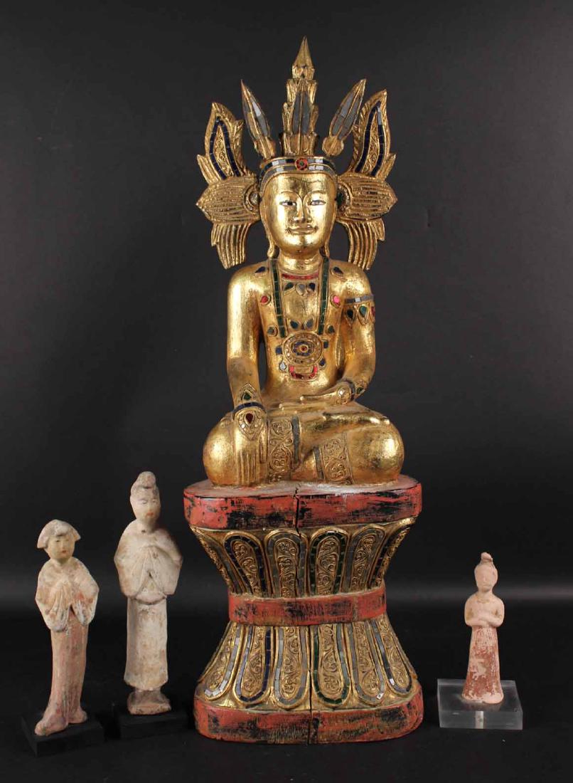Thai Giltwood Seated Deity on Pedestal Base (1 of 10)