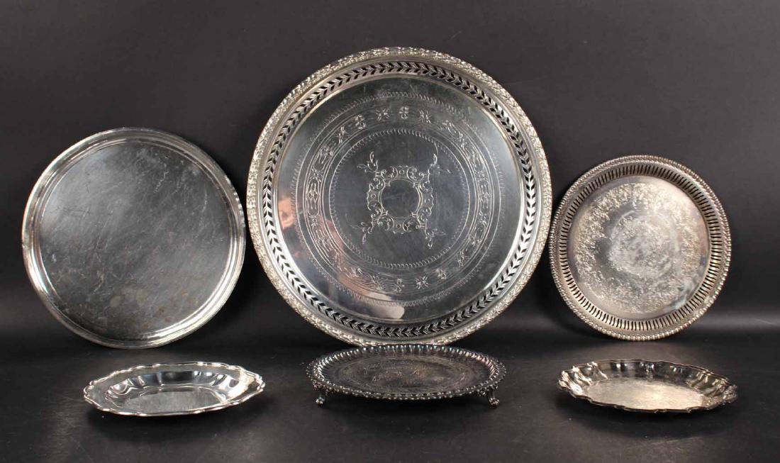 Six Silver Plated Circular Trays (1 of 8)