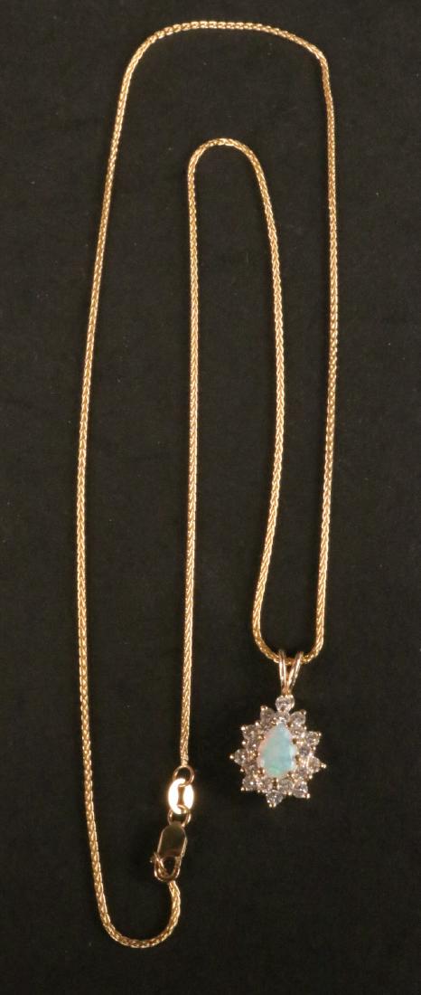 14K Yellow Gold Diamond & Opal Pendant on Chain (1 of 6)