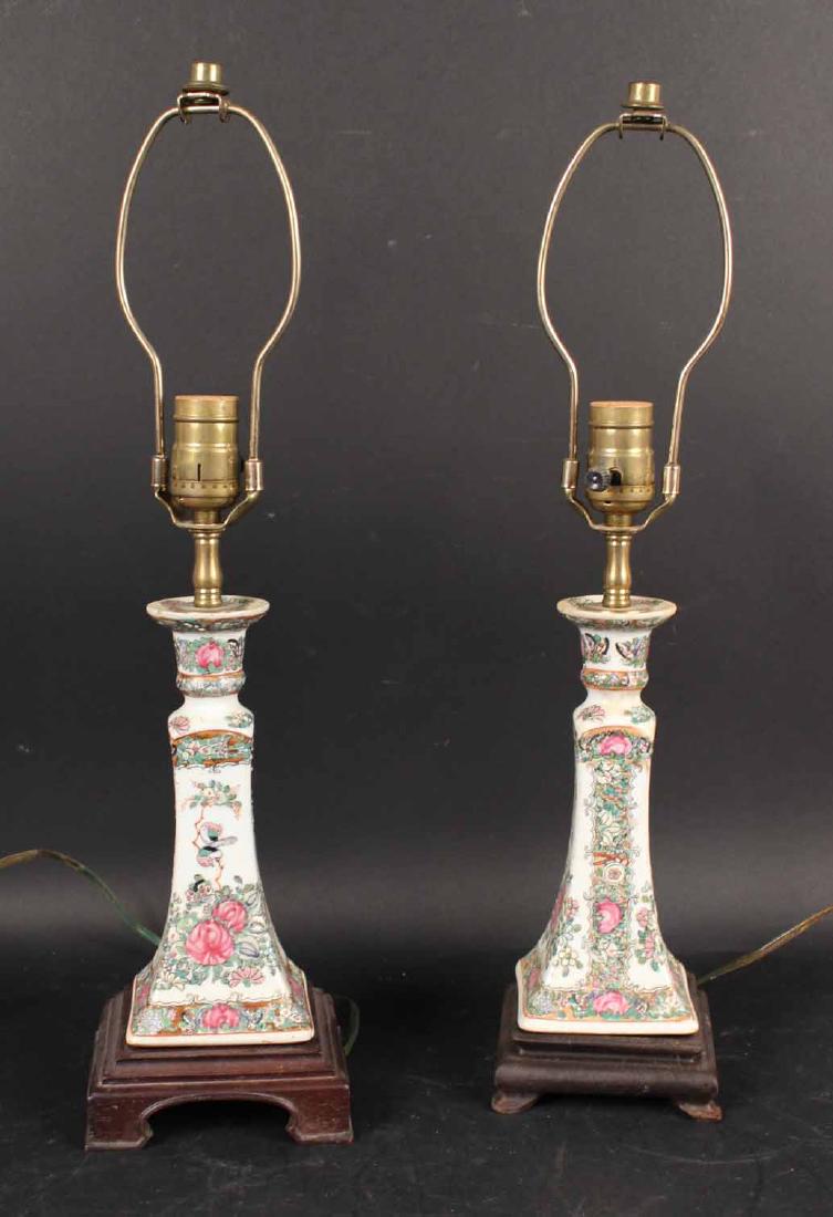 Pair of Rose Medallion Candlestick Table Lamps (1 of 3)