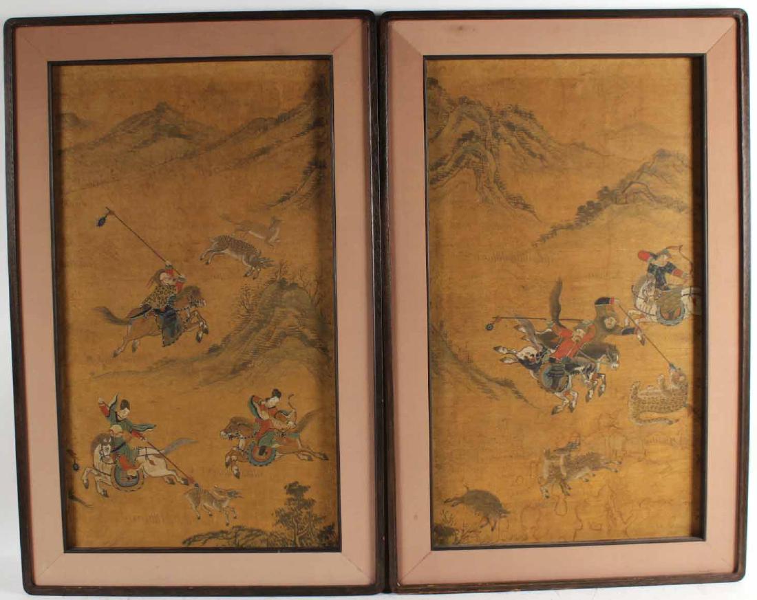 Two Mixed Medias on Paper, Hunters on Horseback (1 of 8)