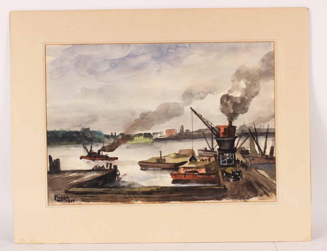 Watercolor on Paper, Harbor Scene, George Picken (1 of 8)