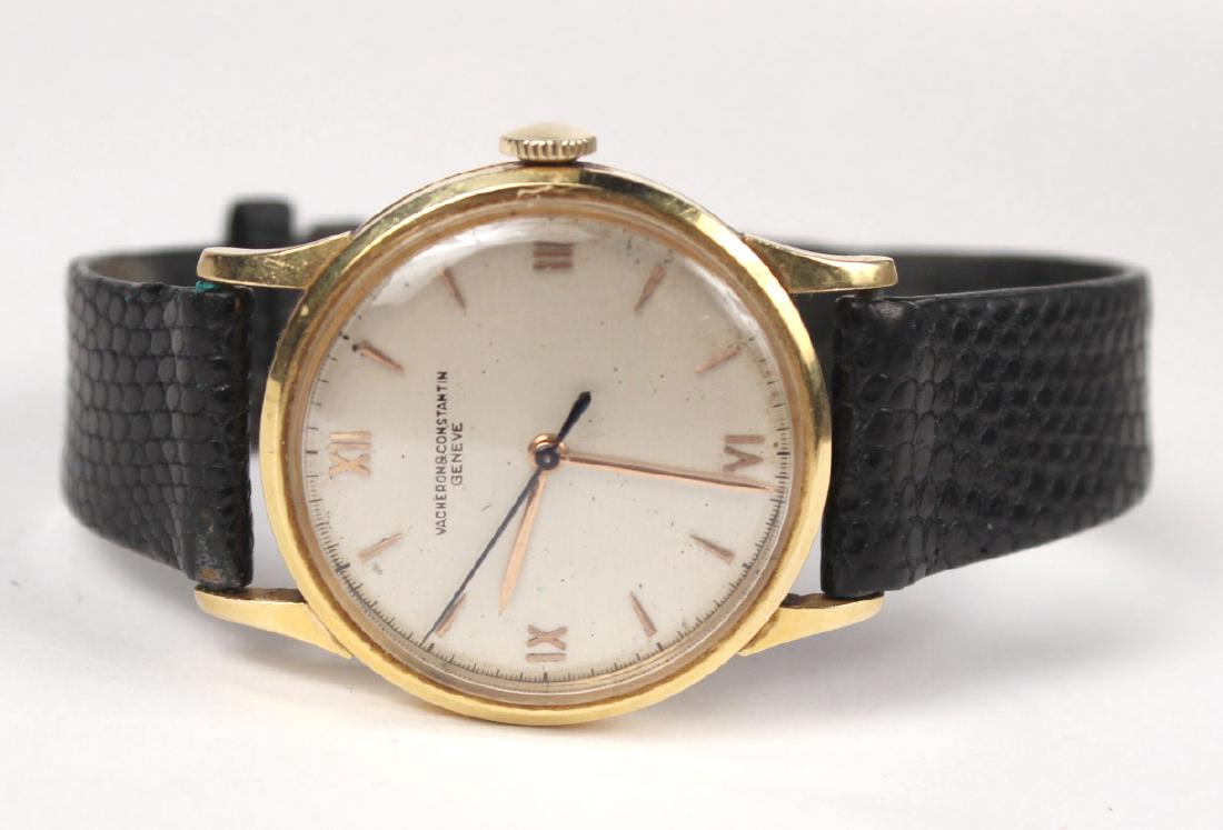 Vacheron & Constantin 18K Gold Men`s Wristwatch: On lizard embossed leather band. Watch face, 1-1/4"d
