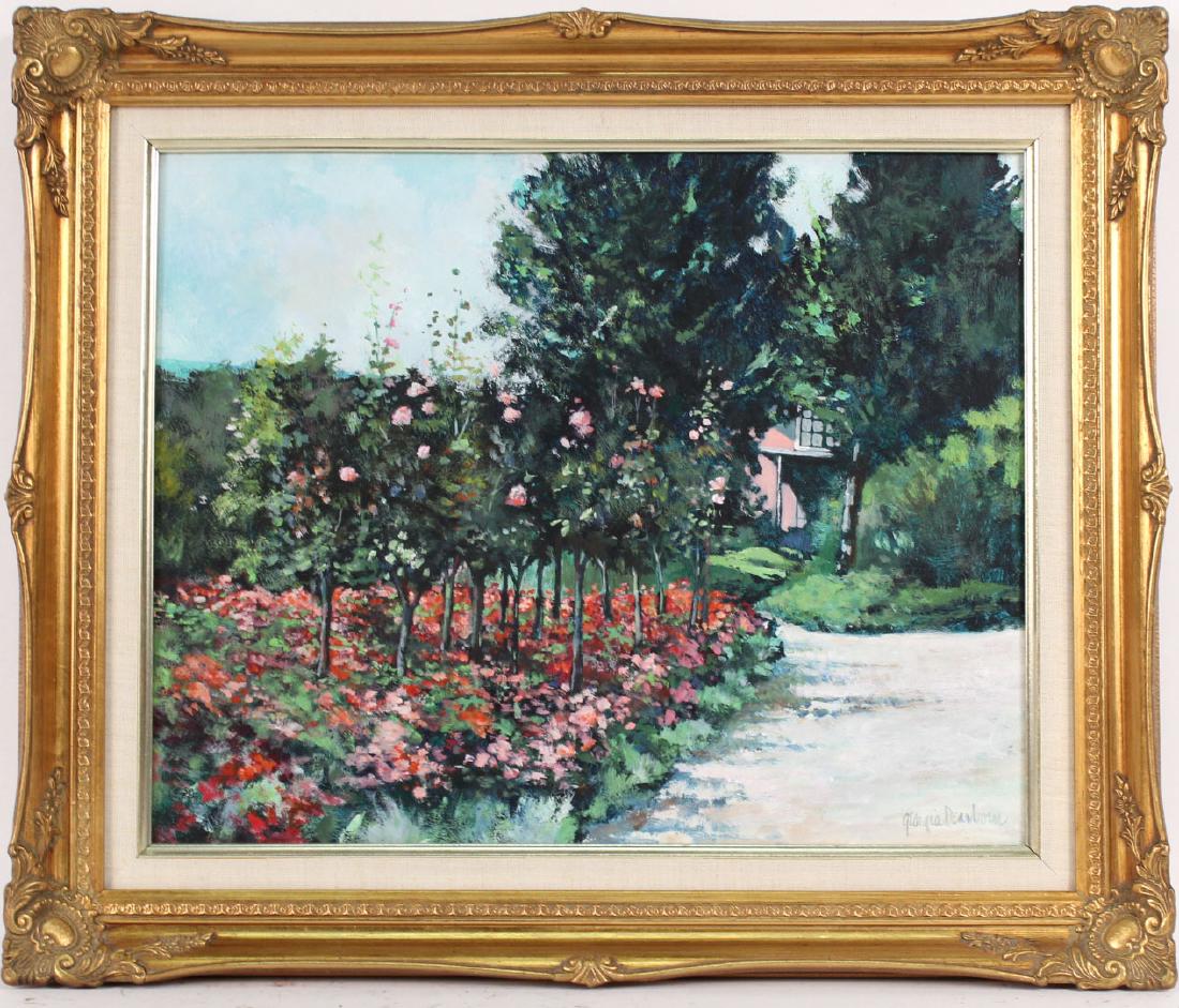 Oil on Panel, "Monet's Garden," Georgia Dearborn: American, 20th C. 1983. Sight size: 15-1/2"h x 19-1/2"w