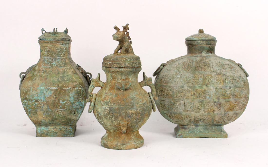 Three Chinese Patinated Metal Vessels (1 of 10)