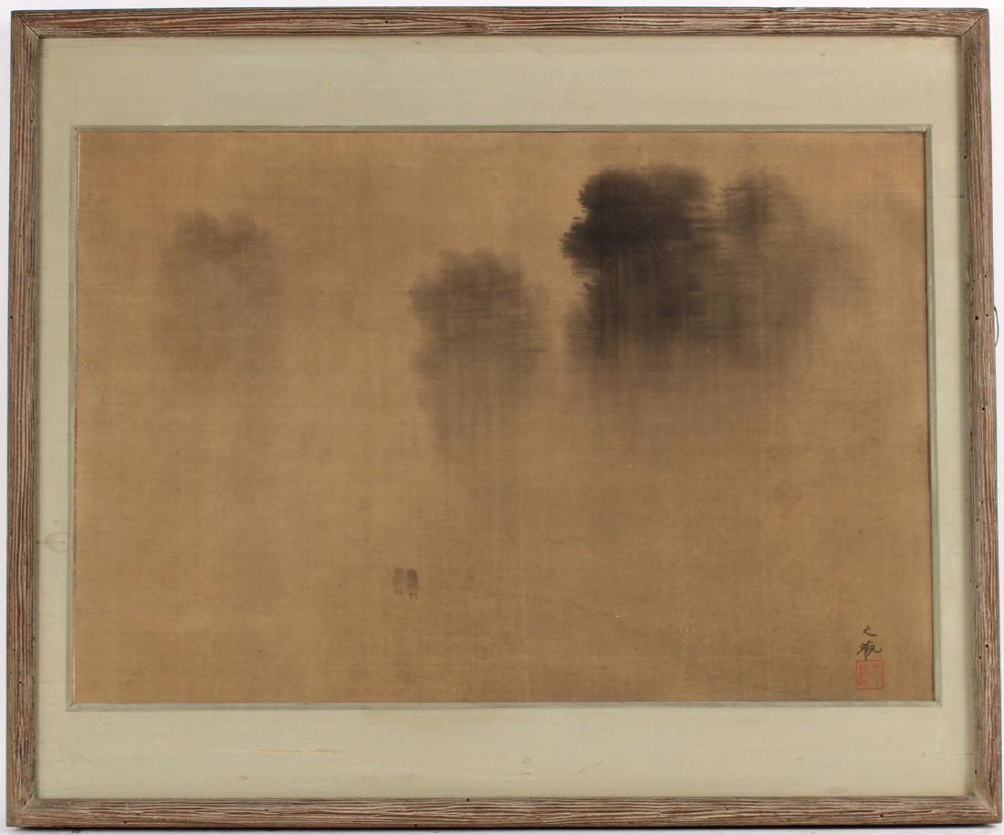 Watercolor on Silk, Two Figures and Trees (1 of 6)