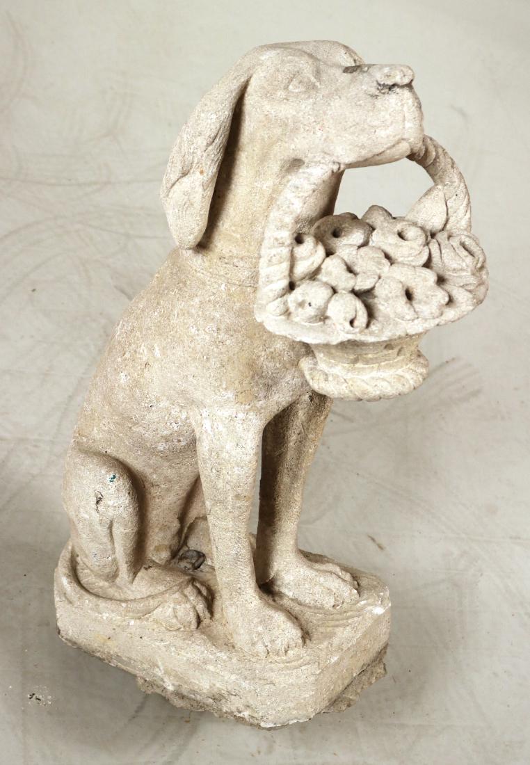 Cement Hound with Basket of Flowers: 30"h
