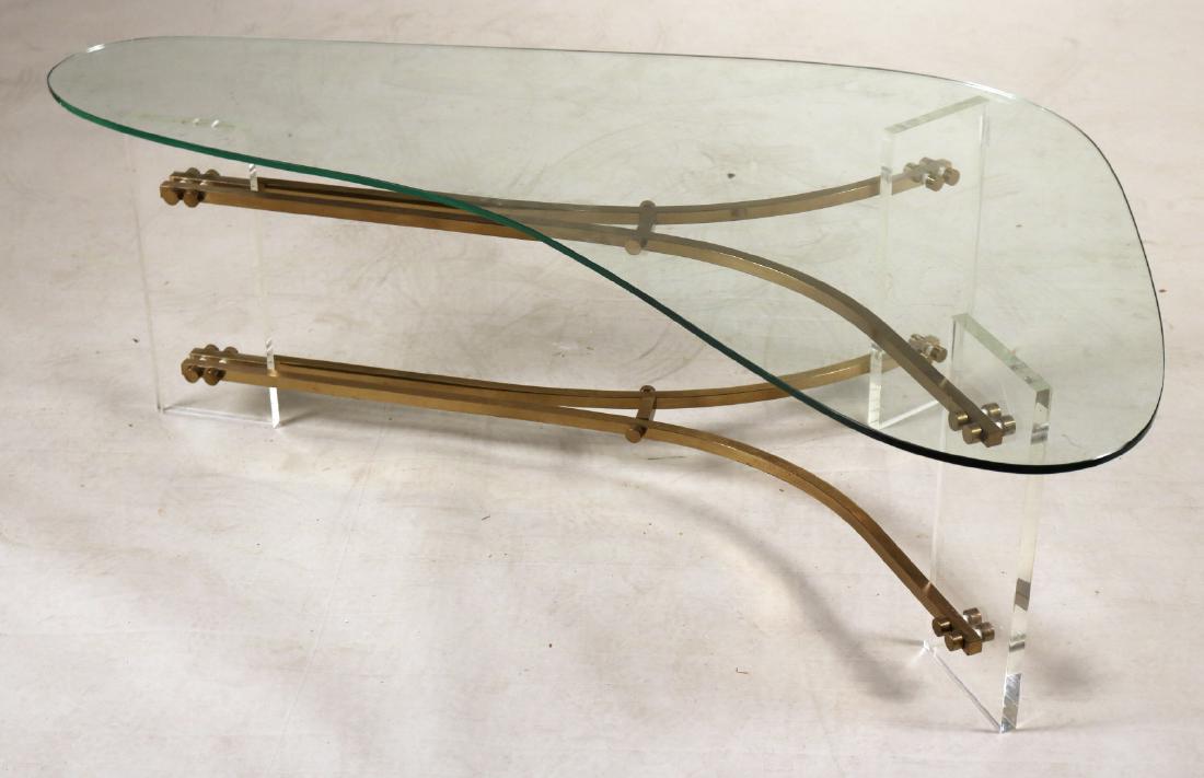 Contemporary Glass, Lucite, and Brass Low Table (1 of 3)