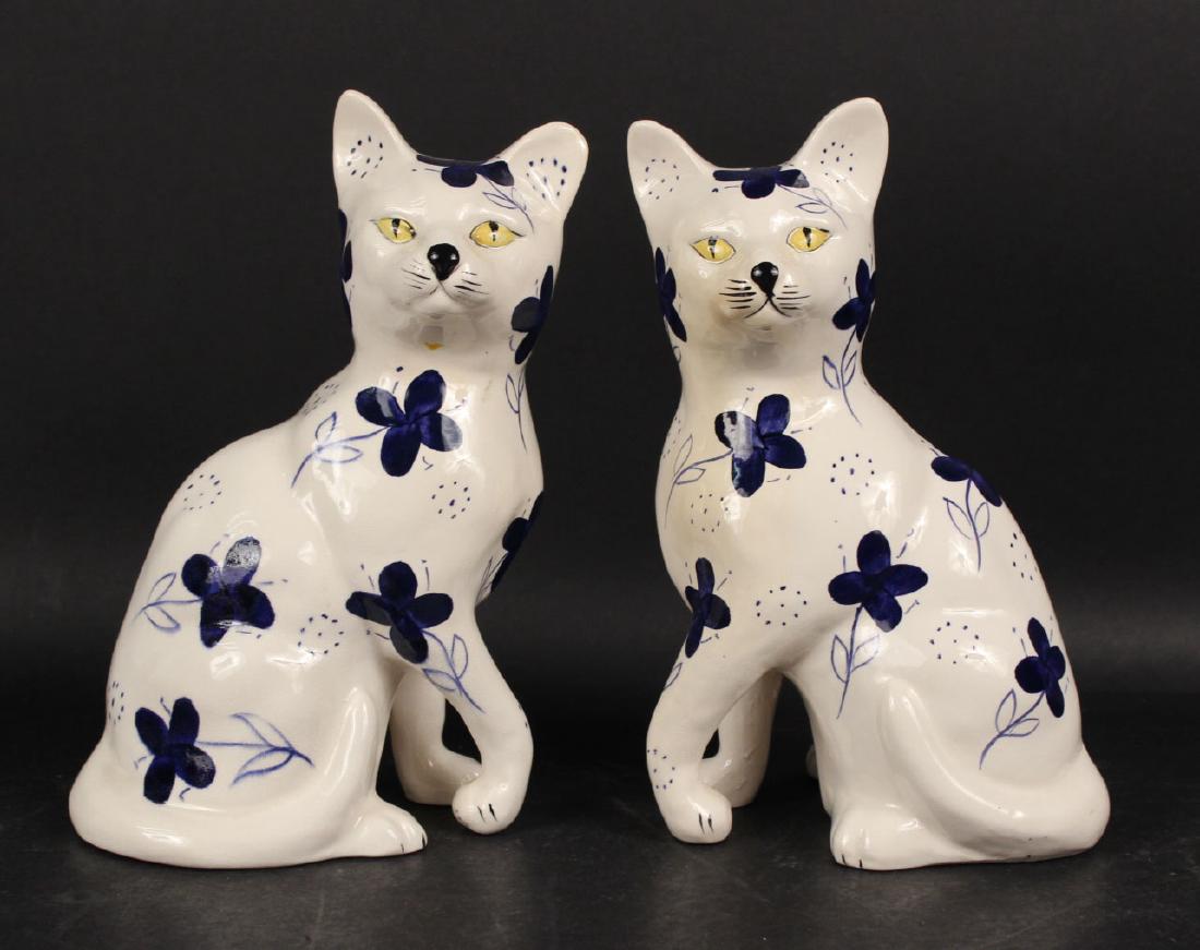 Pair of Porcelain Seated Cat Figures (1 of 4)