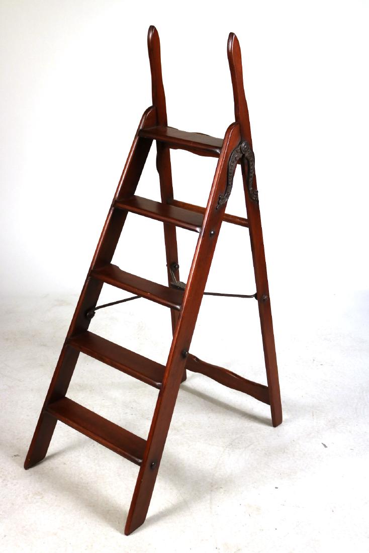 Simplex Cast-Iron and Mahogany Library Ladder (1 of 6)