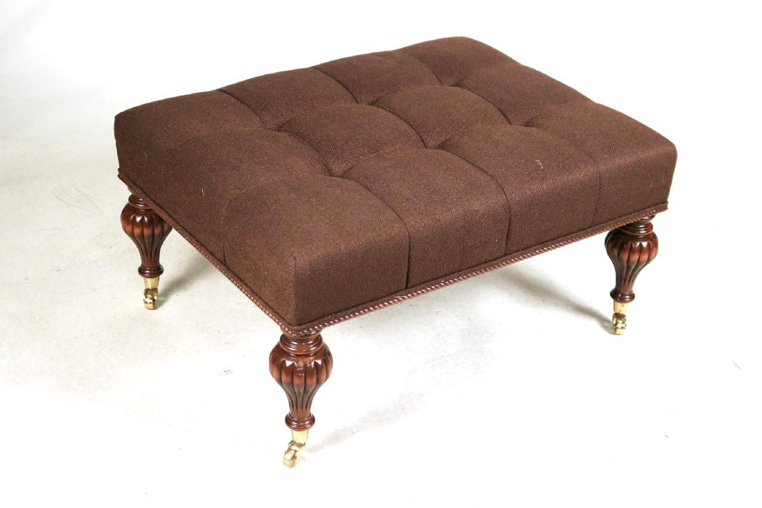 Regency Style Mahogany Brown-Upholstered Ottoman (1 of 4)