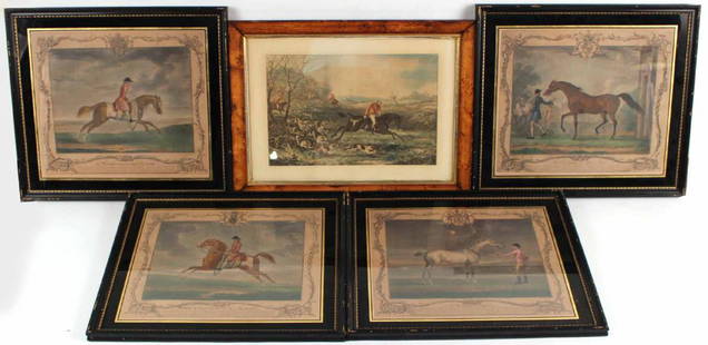 Five English Sporting Prints: Three by James Seymour (1702-1752, one by Thomas Spencer (1700-1763) and one unsigned. 13 1/2"h x 15"w