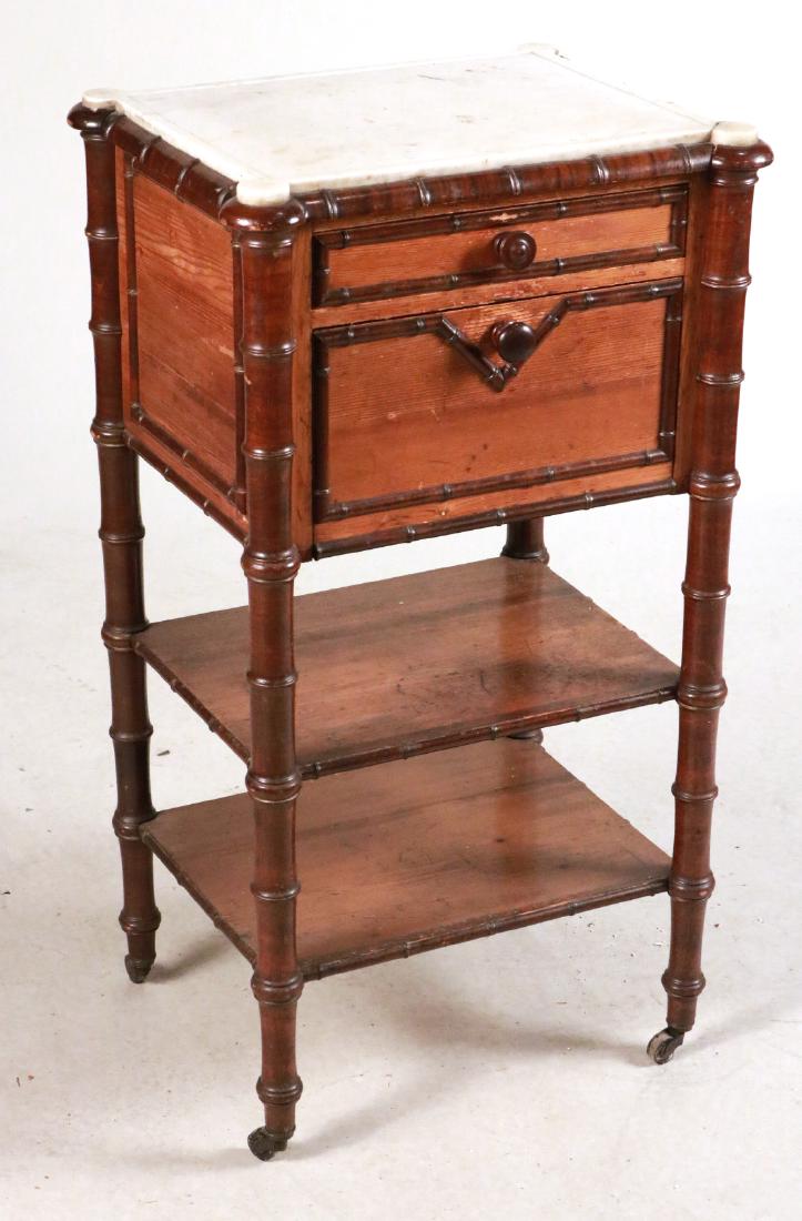 Victorian Marble Top Pine and Mahogany Nightstand (1 of 9)