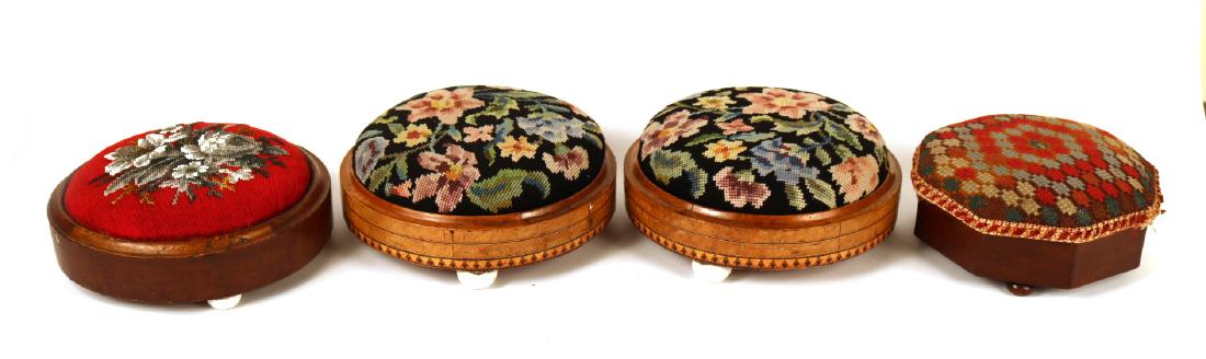 Four Needlepoint Circular Foot Stools (1 of 7)