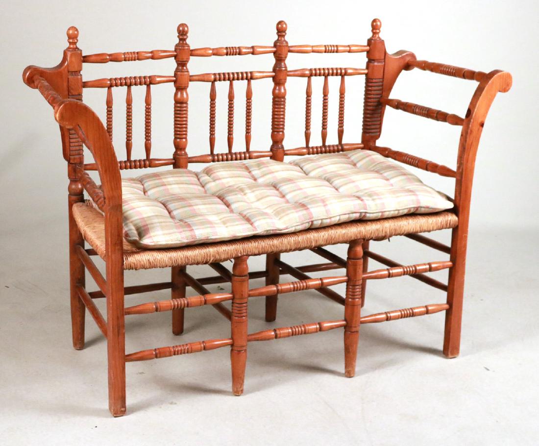 Provincial Style Pine Rush Seat Bench (1 of 8)