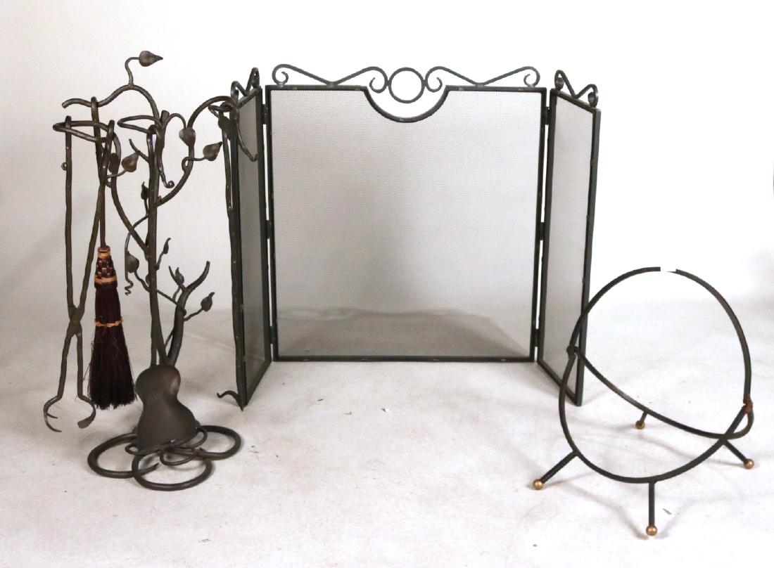 Wrought-Iron Vine-Form Firetools and Screen (1 of 7)