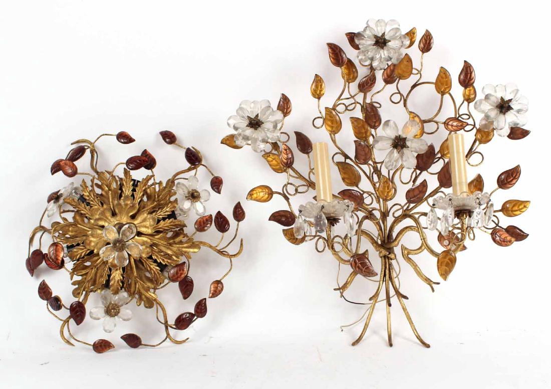 Gilt Metal, Colorless & Amber Glass Wall Sconce (1 of 9)