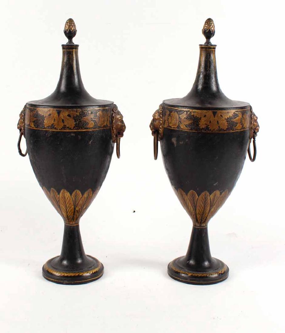 Pair of Regency Black-Painted & Parcel-Gilt Urns (1 of 7)
