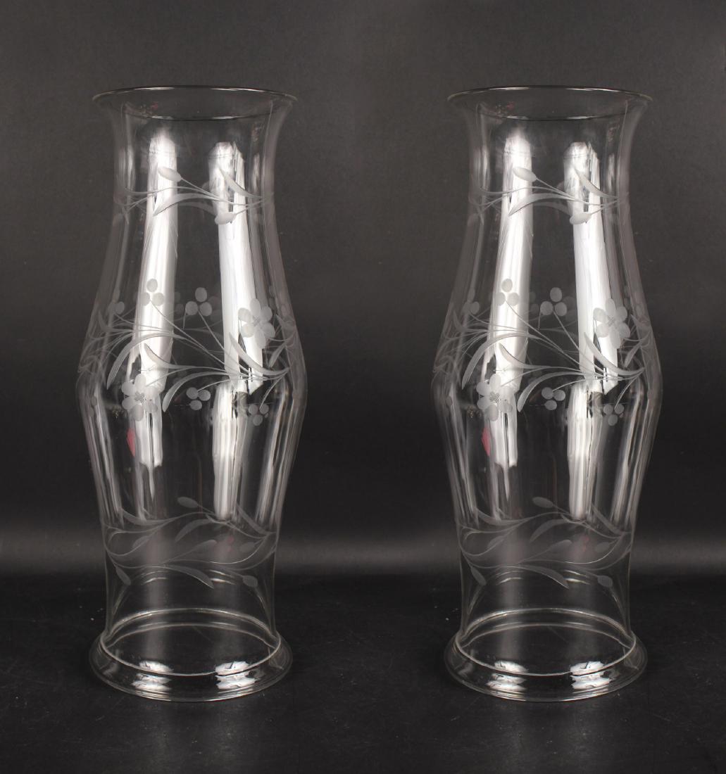 Pair of Etched Glass Hurricane Shades (1 of 5)