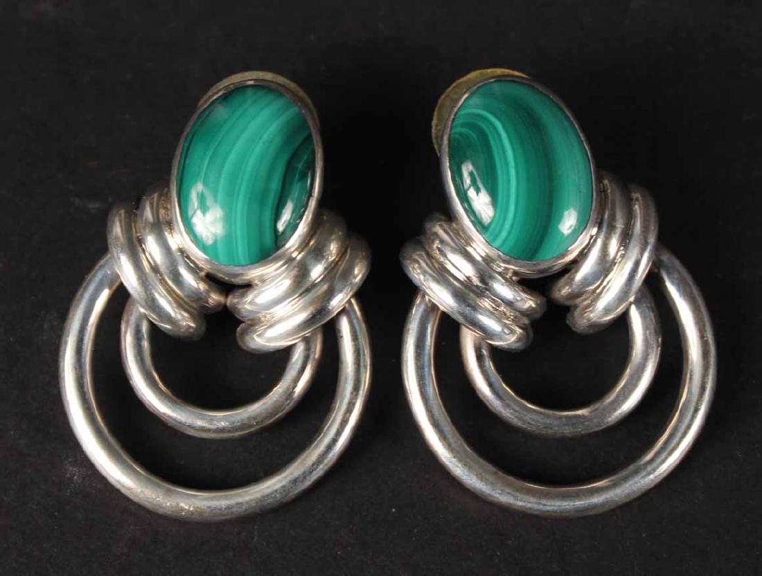 Pair Mexican Sterling Silver & Malachite Earrings (1 of 4)