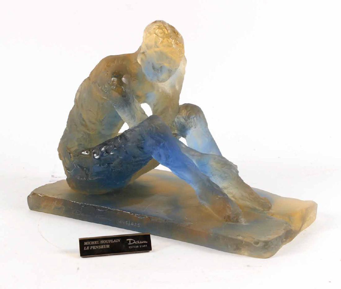 Daum "Le Penseur" Glass Figure: Designed by Michel Houplain, in original box, numbered 145/425. 8-1/2"h x 12"w x 5-1/2"w