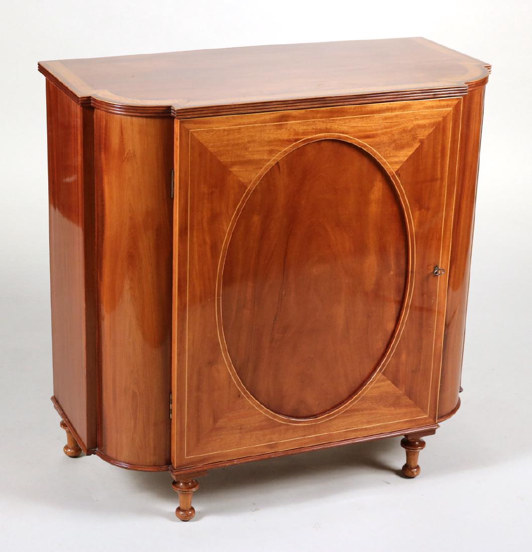 Edwardian Inlaid Mahogany D-Shaped Cabinet: English, 19th C. 33"h x 33-3/4"w x 16-3/4"d