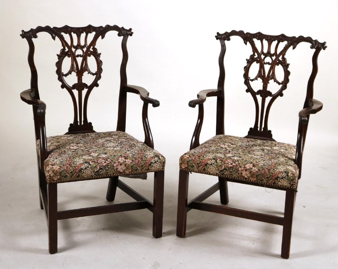 Pair of George III Style Mahogany Open Armchairs (1 of 9)