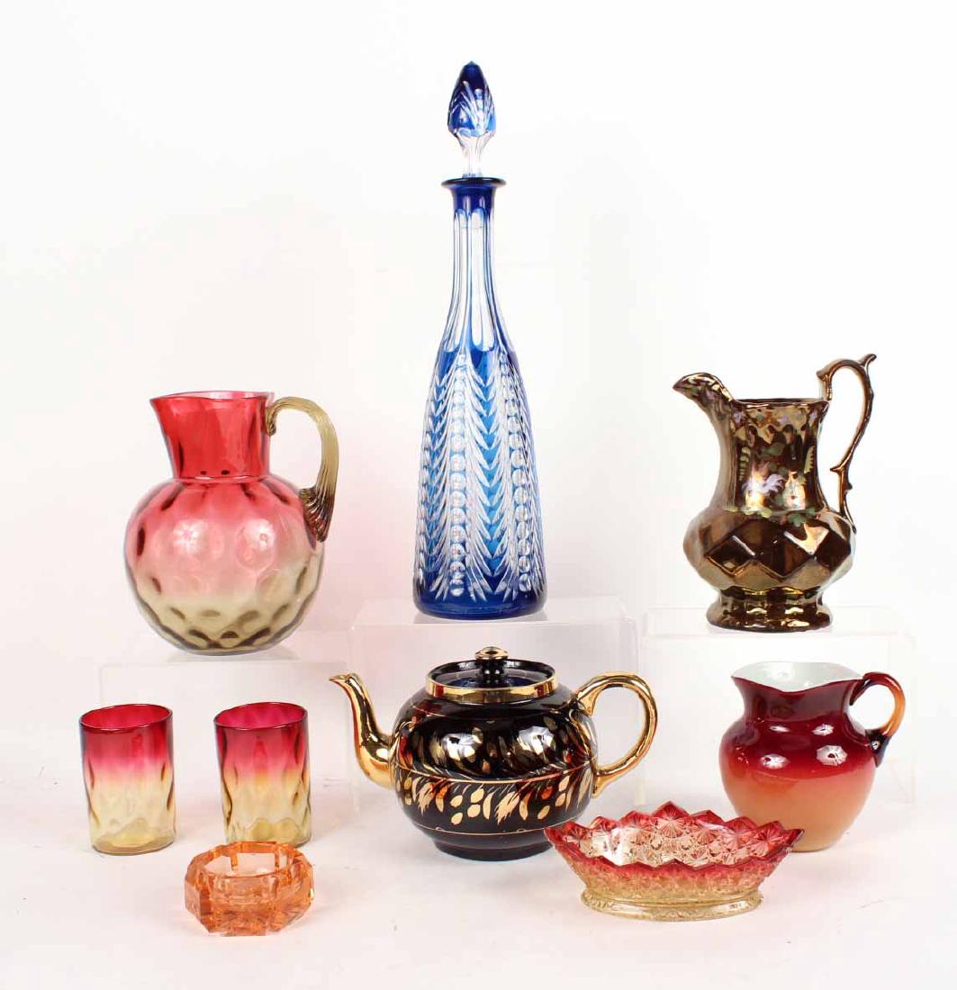 Brown Lusterware Floral Decorated Pitcher (1 of 9)