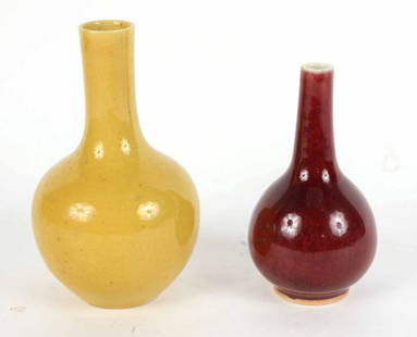 Chinese Sang de Boeuf Vase: Together with a Chinese yellow vase. 5"h and 7"h