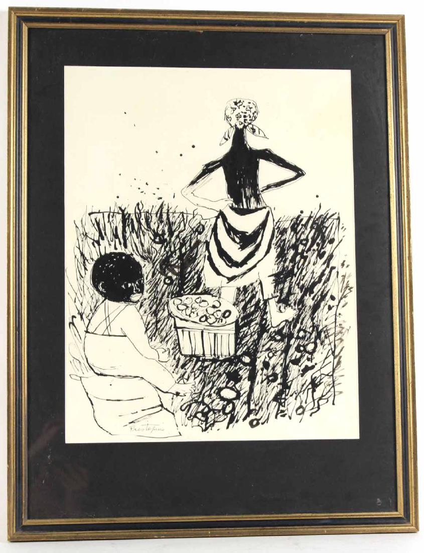 Ink Drawing "Potato Pickers," Gregorio Prestopino: 1907-1984. Signed l.l. 19"h x 15"w