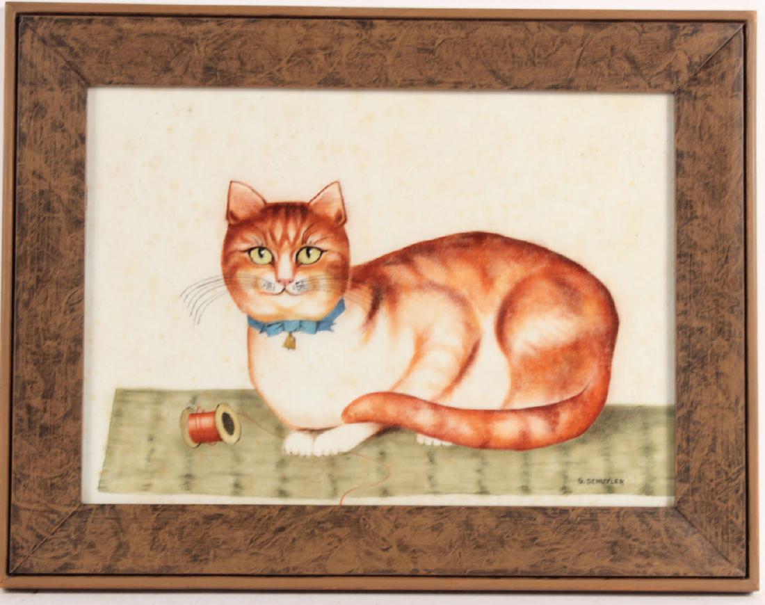 Theorem Painting on Velvet Cat Figure, G Schuyler (1 of 5)